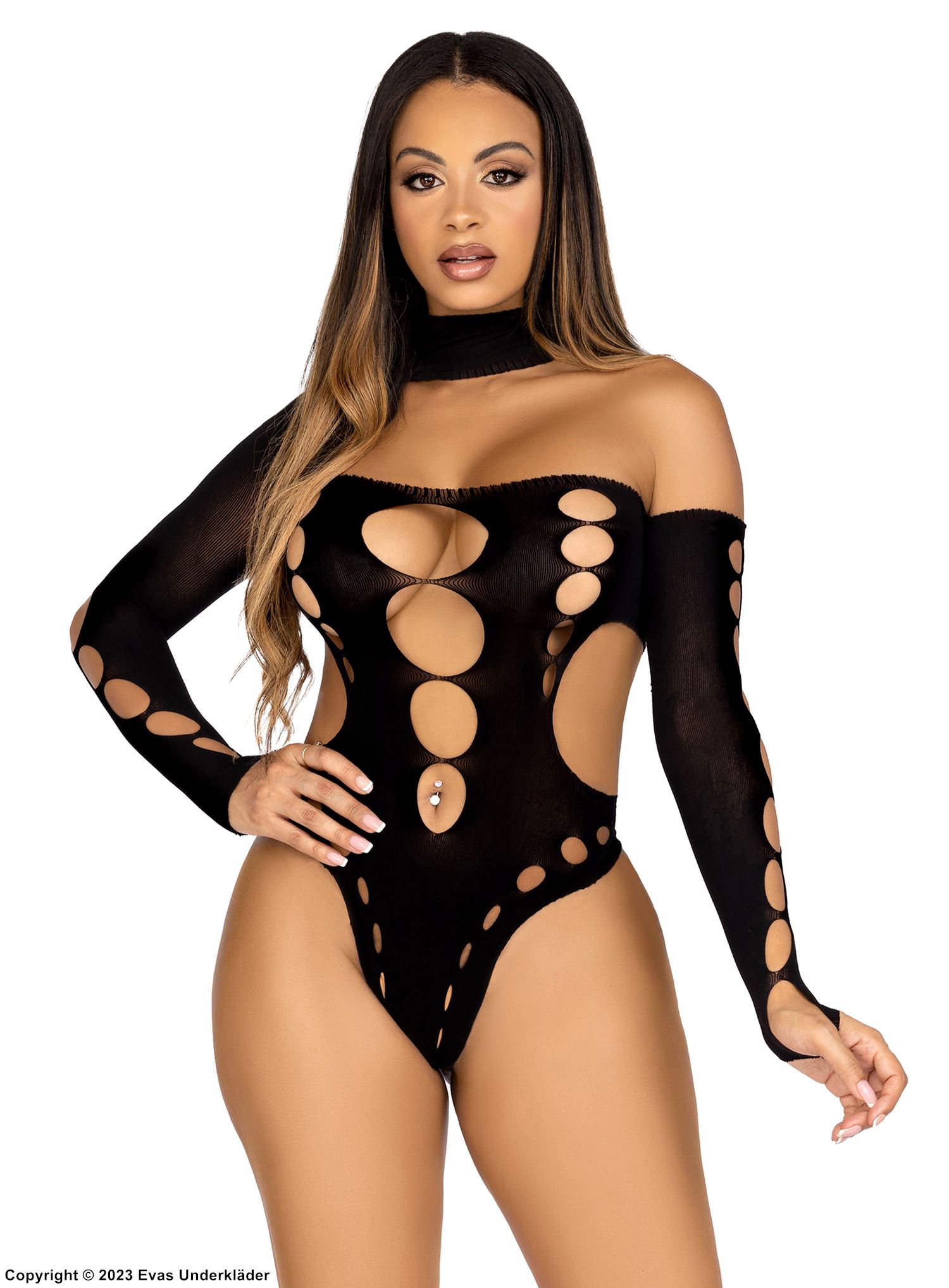 Revealing teddy, seamless, cut out, one-shoulder